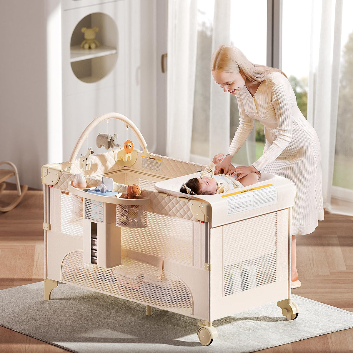Baby Bassinet, Pack and Play, Bedside Crib Sleeper, Diaper Changer N80373