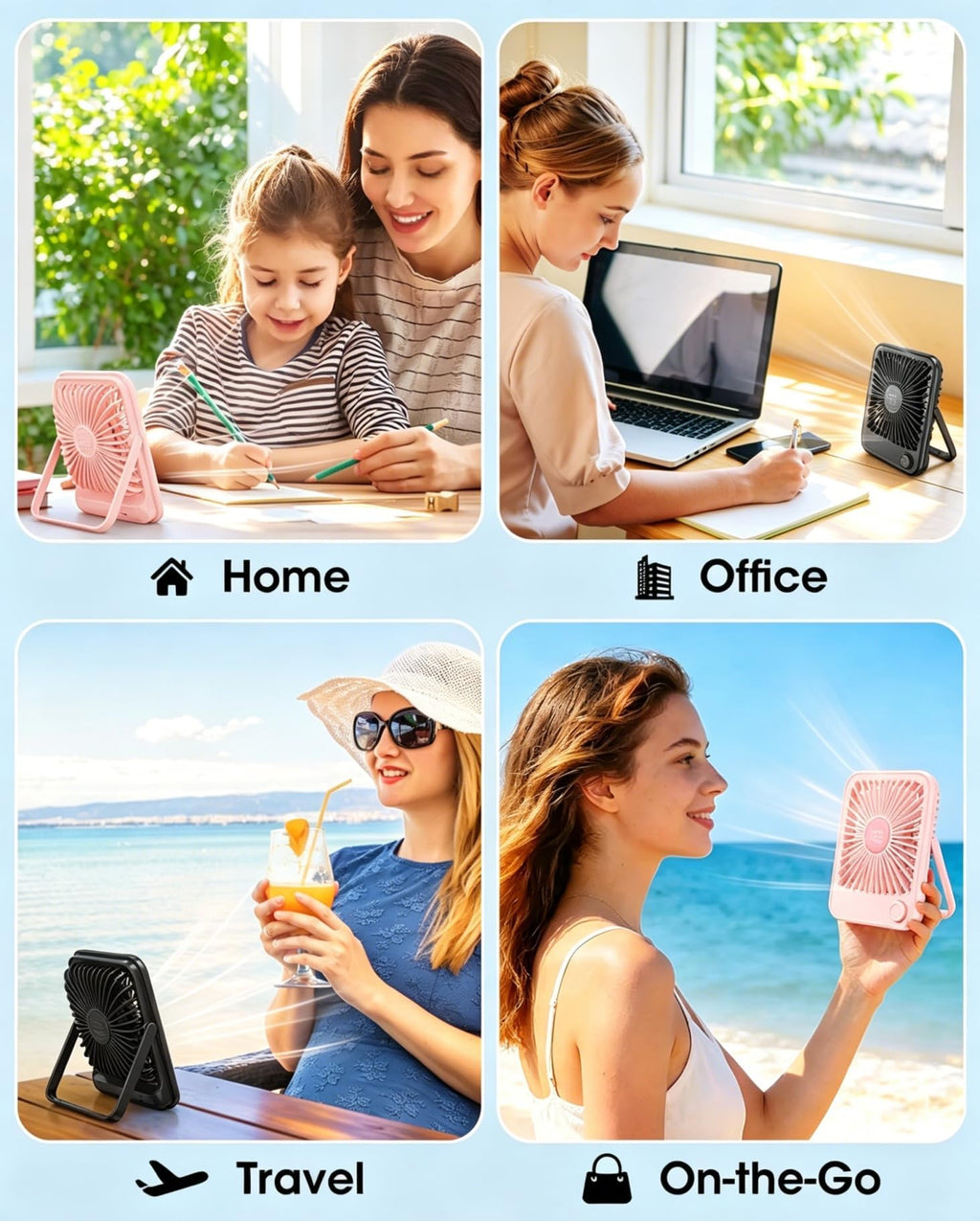 2 Pack Small Rechargeable Quiet Portable Desk Fan H40054