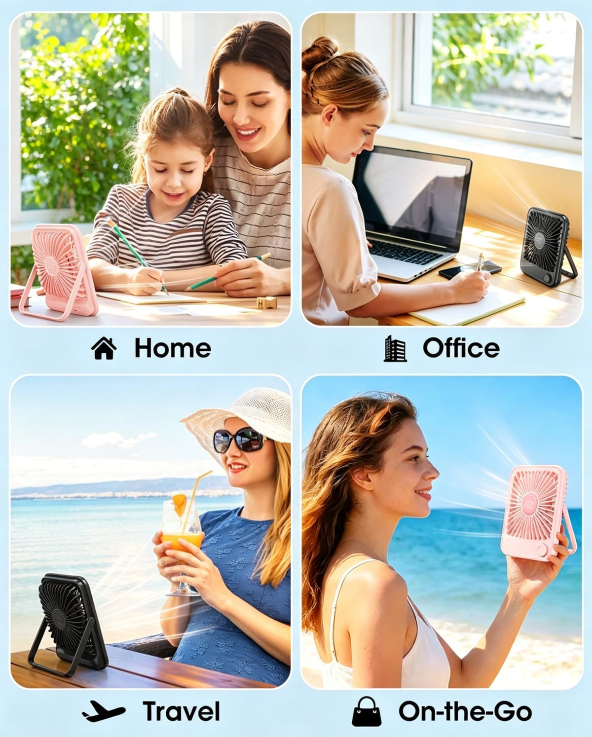 2 Pack Small Rechargeable Quiet Portable Desk Fan H40054