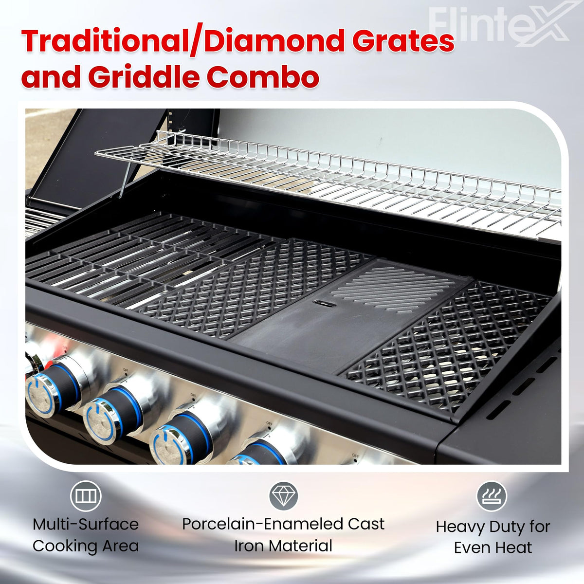 6-Burner Propane Gas Grill with Cast Iron Grates & Griddle, 54,600 BTU, Black O612