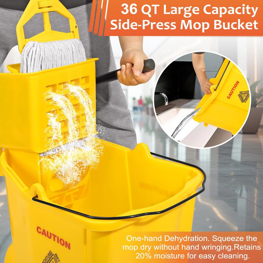 35 Qt Mop Bucket with Side Press Wringer on Wheels L934