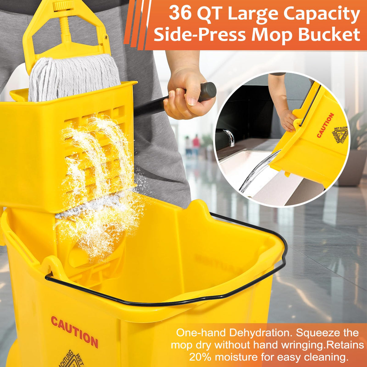 35 Qt Mop Bucket with Side Press Wringer on Wheels L934