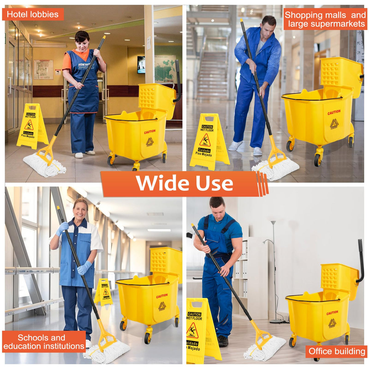 35 Qt Mop Bucket with Side Press Wringer on Wheels L934