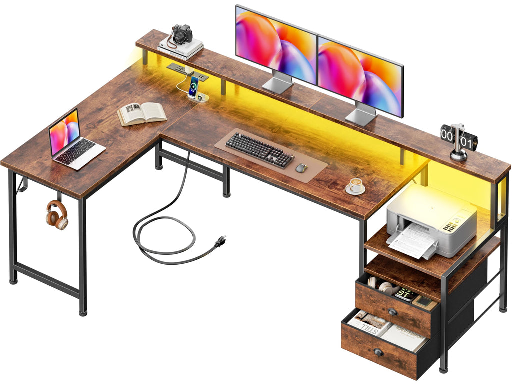 66'' L Shaped Computer Desk with Storage Drawers H1227
