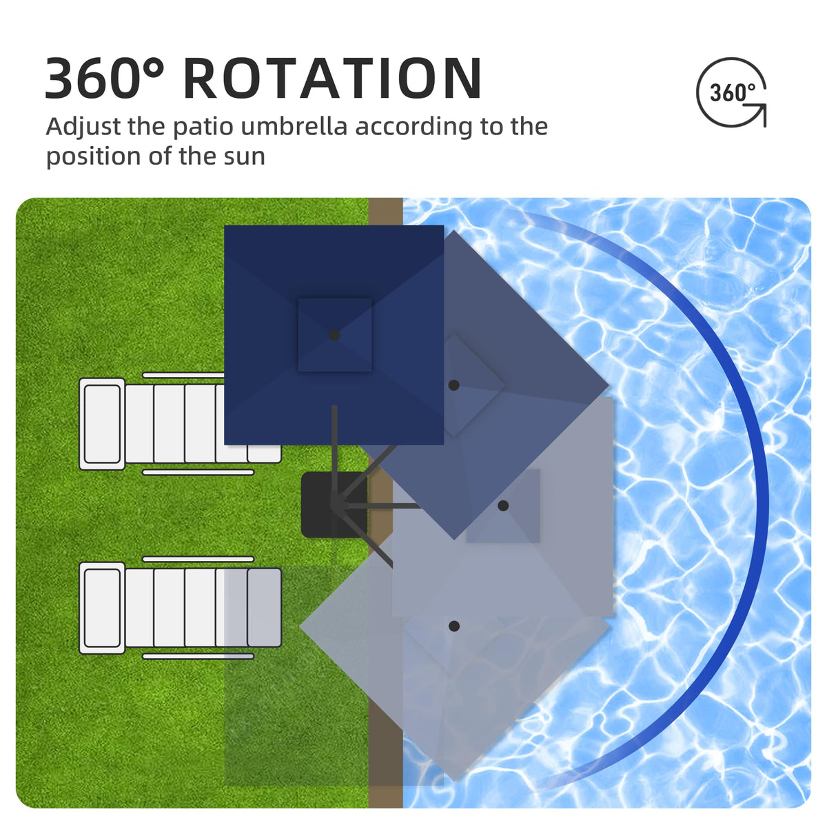 9x9 FT Cantilever Offset Patio Umbrella with Lights & Base O612955