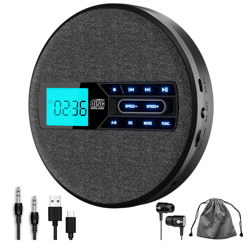 Portable Rechargeable CD Player with Dual Speakers, Black E9199