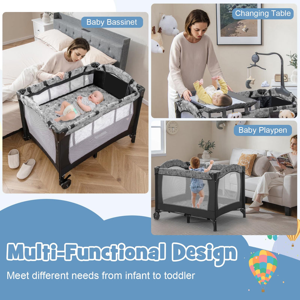 4 in 1 Portable Baby Playard with Bassinet and Changing Table J350