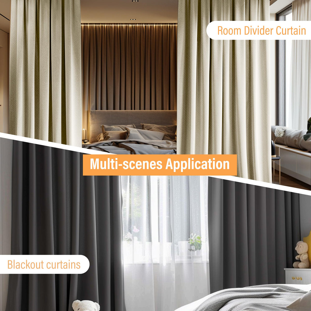 Blackout Room Divider Curtains with Ceiling Tracks Set H566