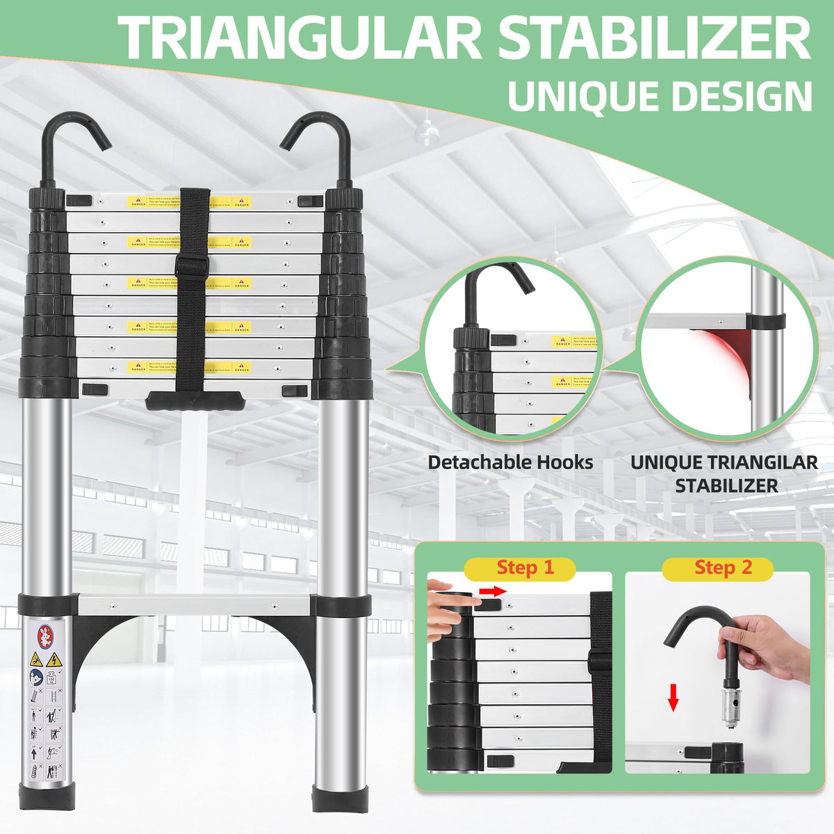 Telescoping Aluminum Ladder with Hooks A2718