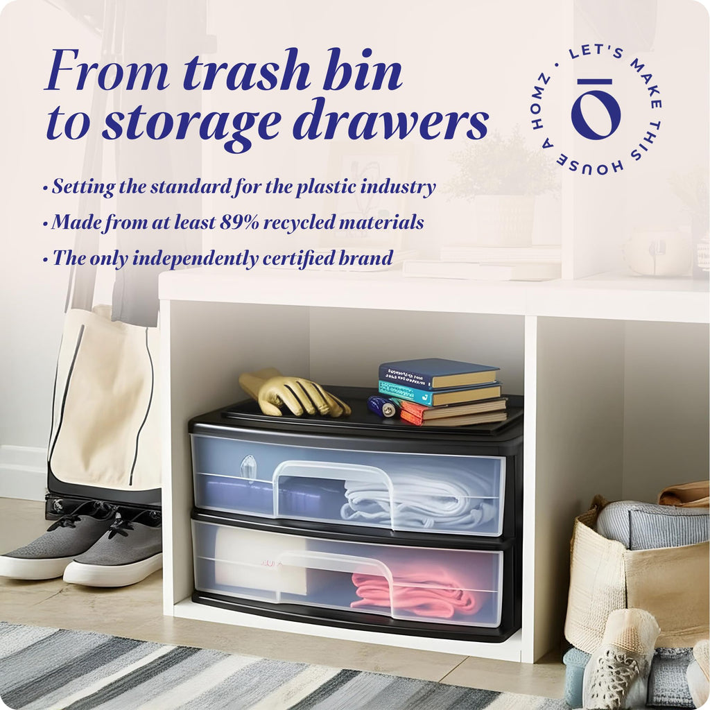 2-Tier Black Storage Drawer Tower, 2 Pack Y3467