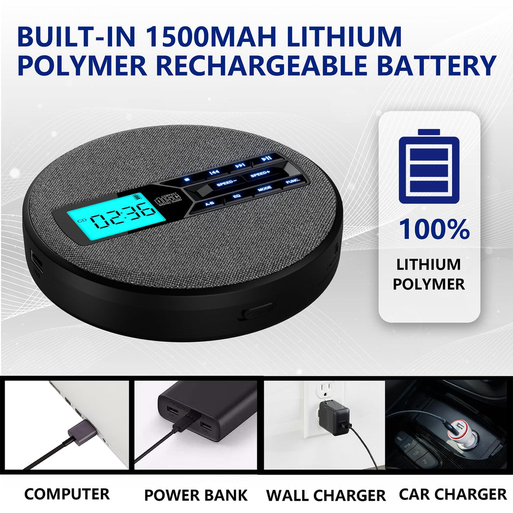 Portable Rechargeable CD Player with Dual Speakers, Black E9199