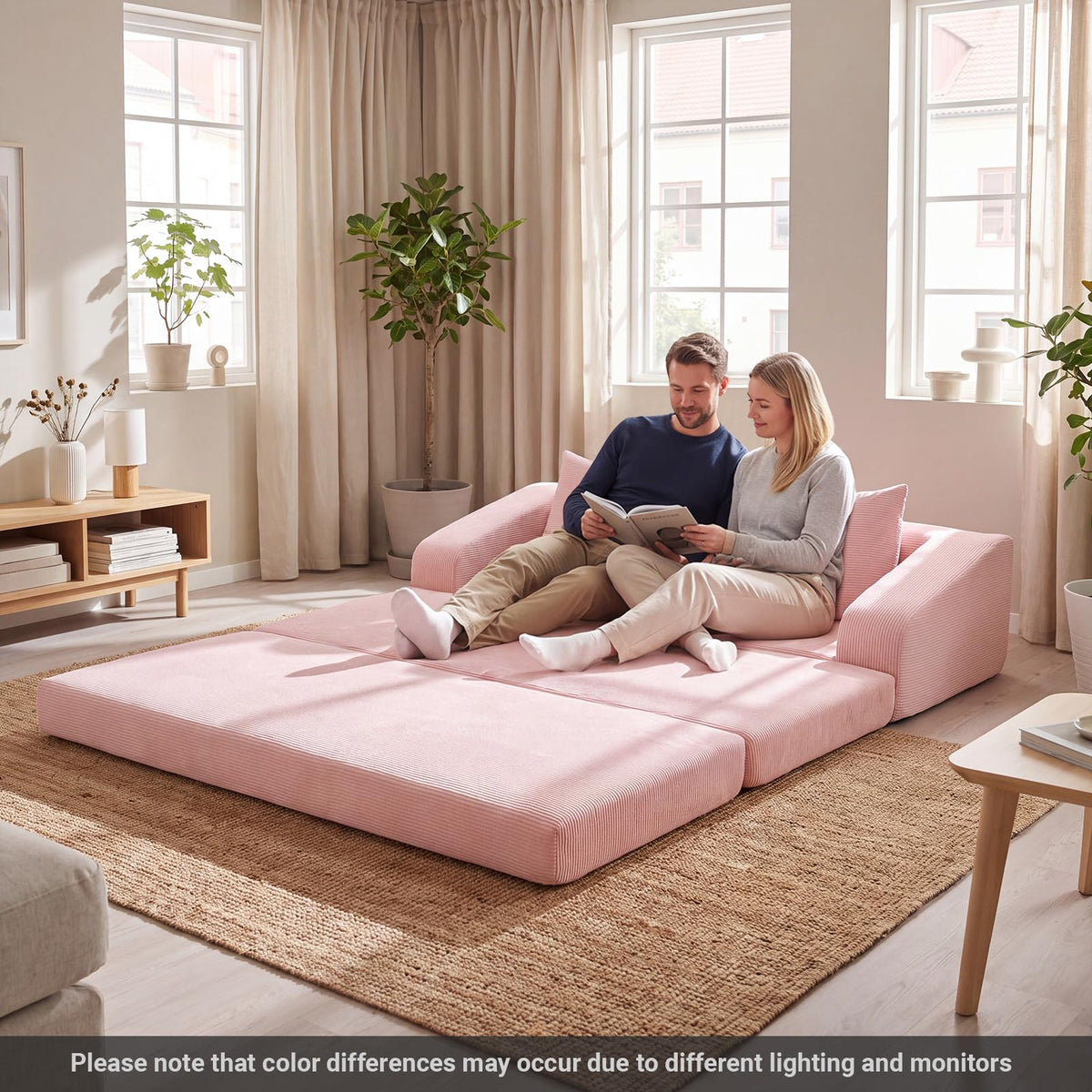 61" Pink Convertible Futon Sofa Bed F34655