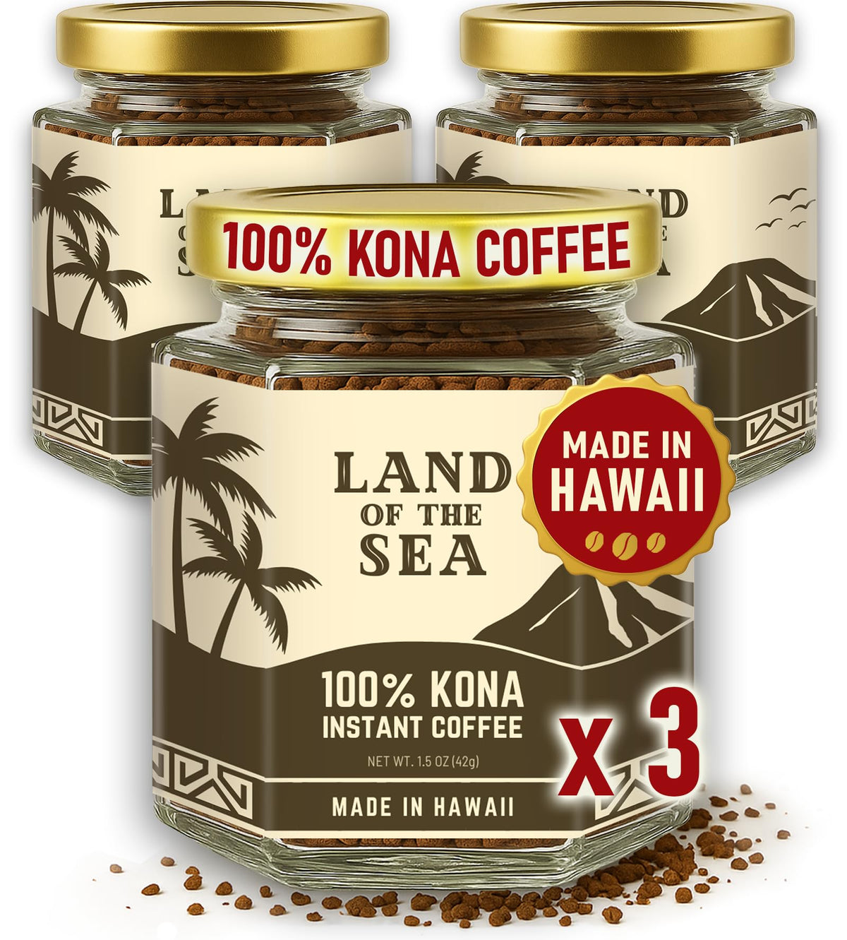 Hawaiian Instant Coffee 3 Packs Medium Roast Freeze Dried Arabica X100