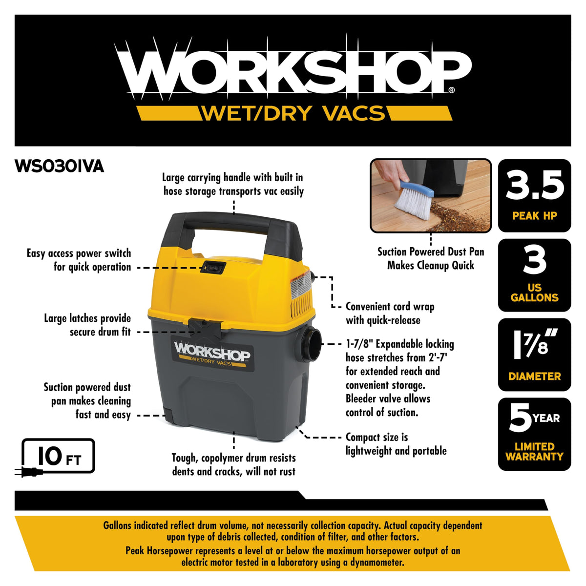 3-Gallon Wet Dry Vacuum Cleaner G43963