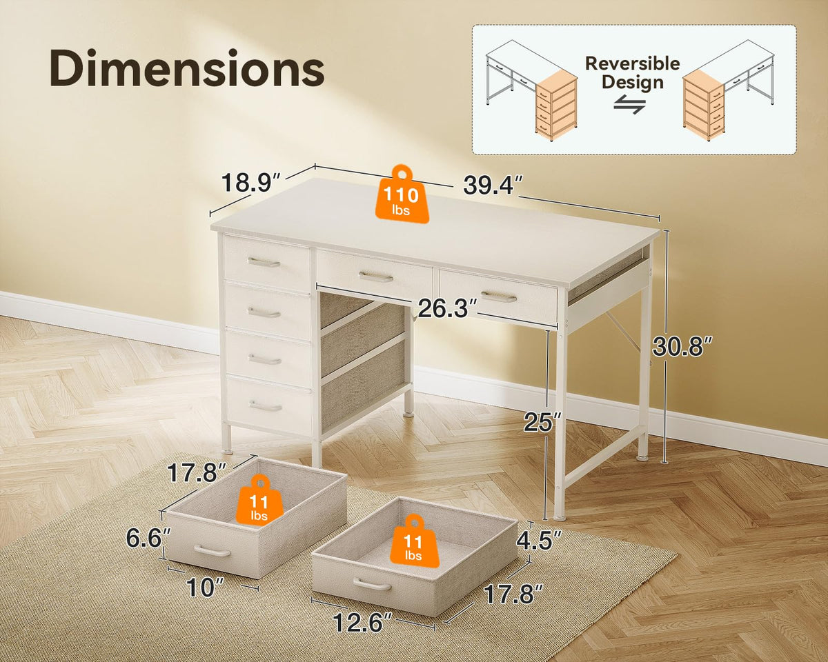 White Computer Desk with 6 Drawers I963394