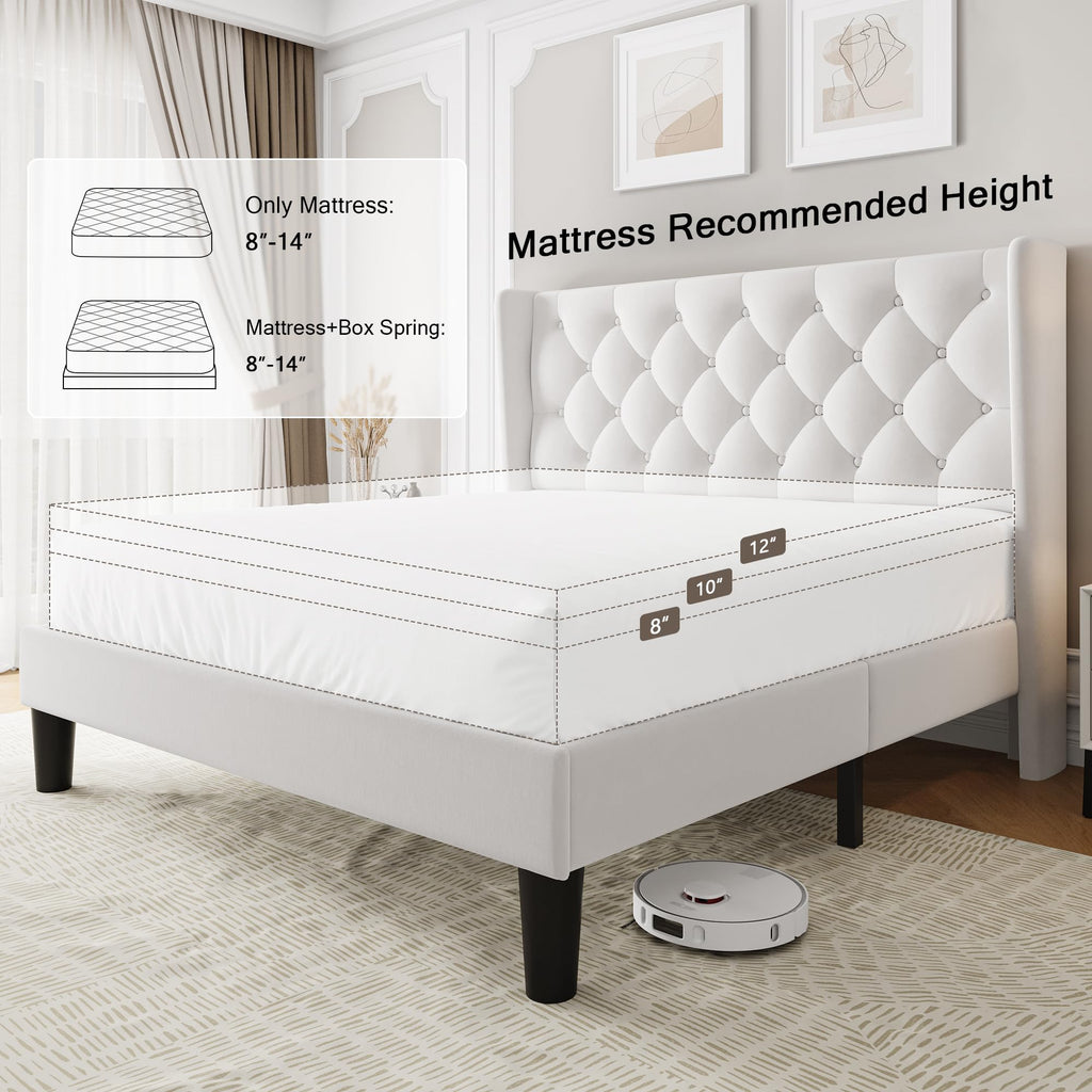 Queen Size Velvet Upholstered Platform Bed Frame with Wingback Headboard Y477