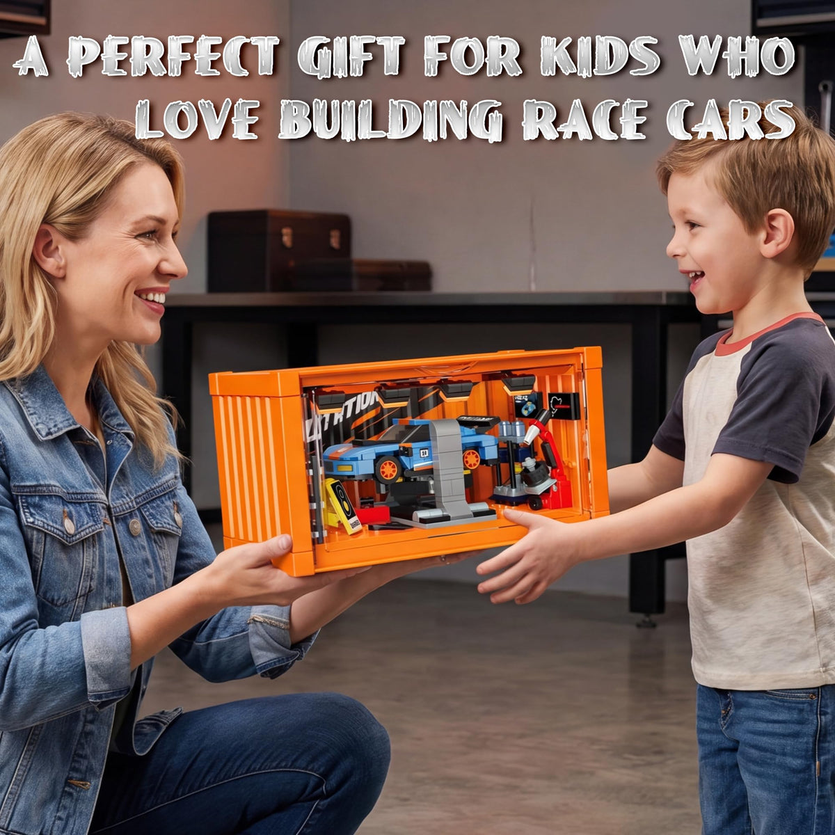 Racing Car Building Toy Set with Container Box V786529