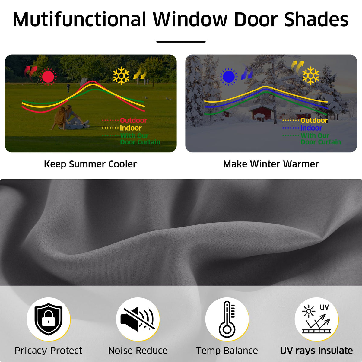 Magnetic Roman Shade Blackout Door Curtain E418