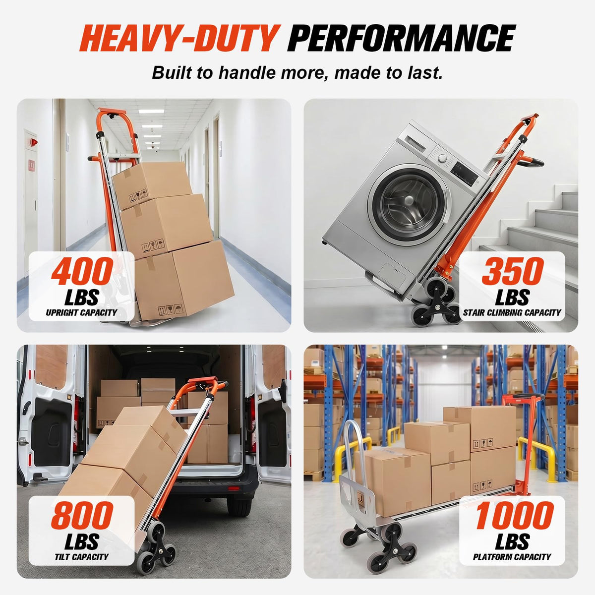 4-in-1 Convertible Stair Climbing Hand Truck, 1000LBS Heavy Duty Folding Aluminum Dolly Cart with Wheels & Handle T8989