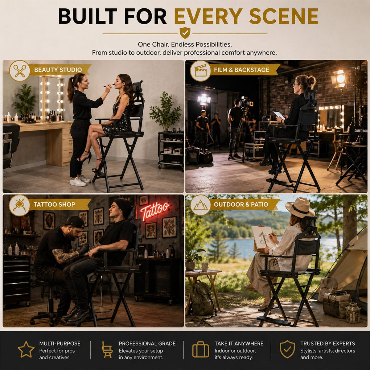 Extra Tall Aluminum Foldable Makeup Artist Chair P673131