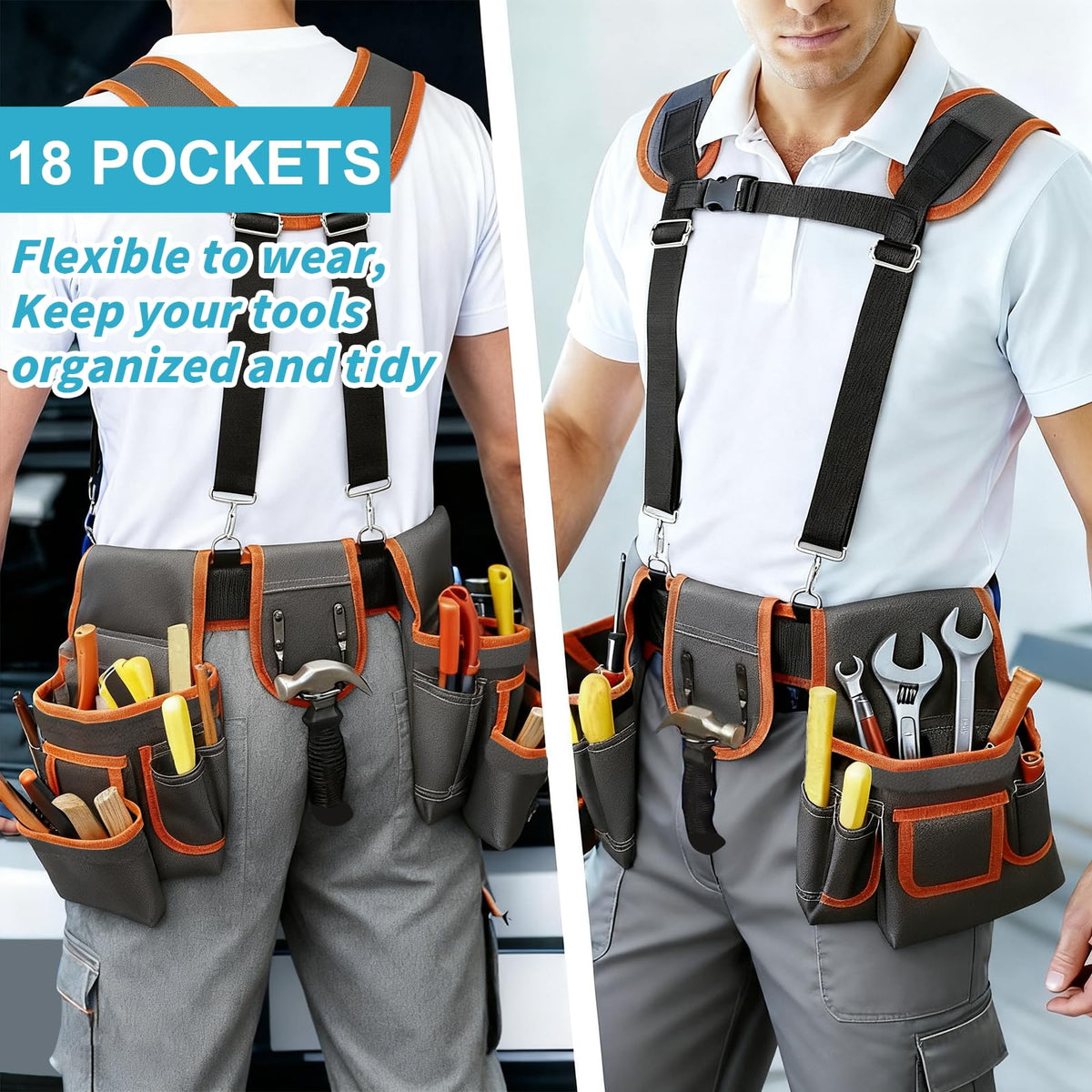 Heavy-Duty Adjustable Tool Belt with Magnetic Tool Kit W3146