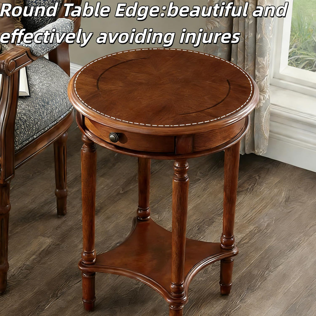 2-Tier Round Side Table with Drawer A279
