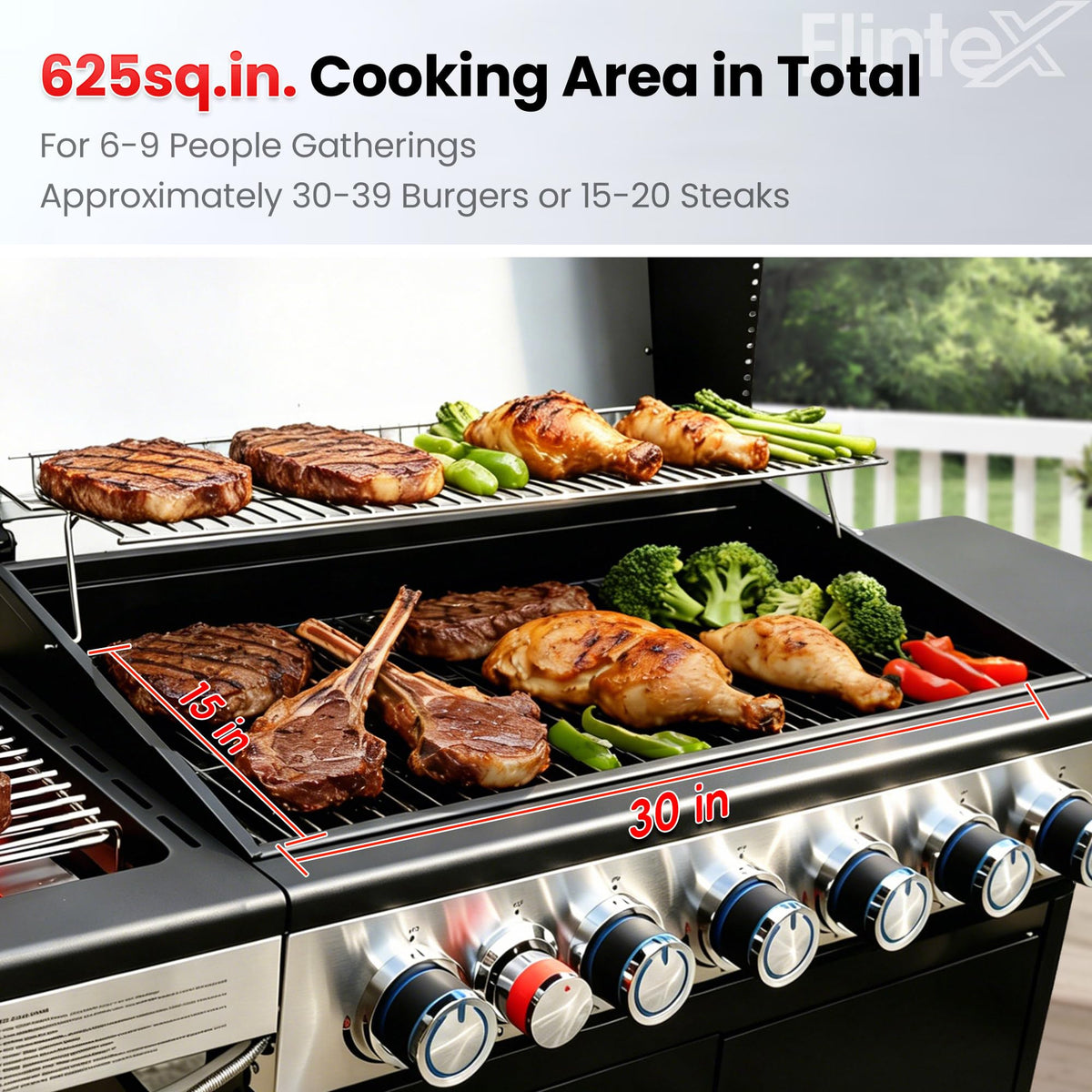 6-Burner Propane Gas Grill with Cast Iron Grates & Griddle, 54,600 BTU, Black O612