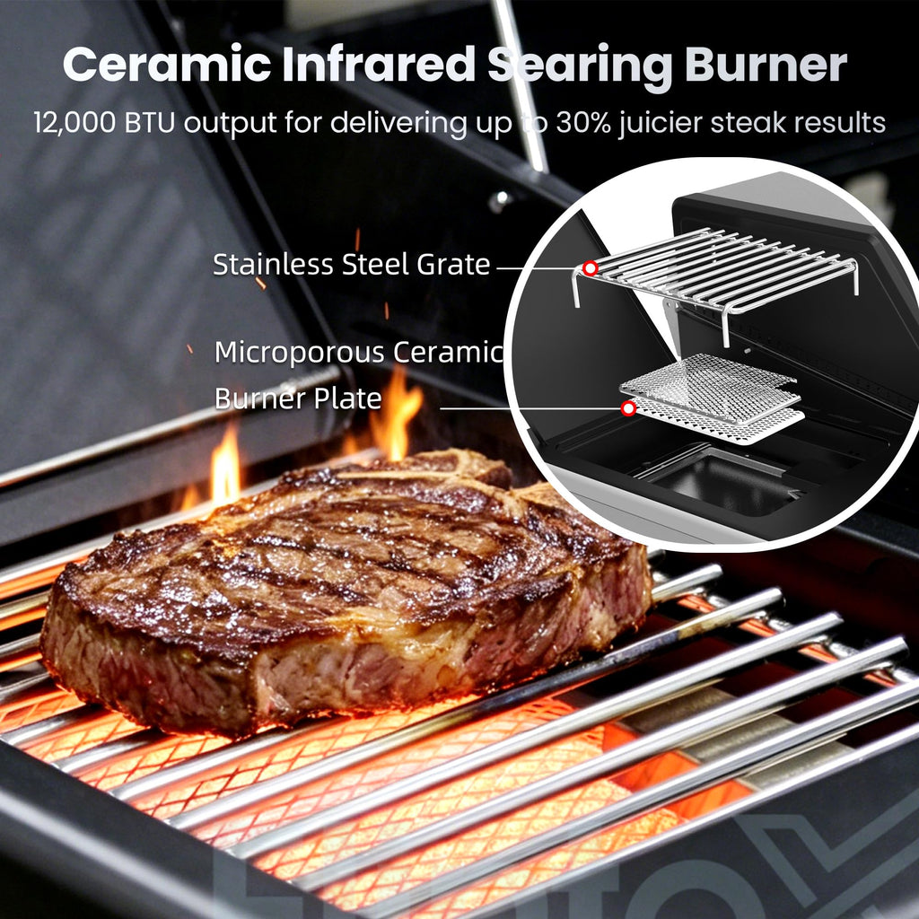 6-Burner Propane Gas Grill with Cast Iron Grates & Griddle, 54,600 BTU, Black O612