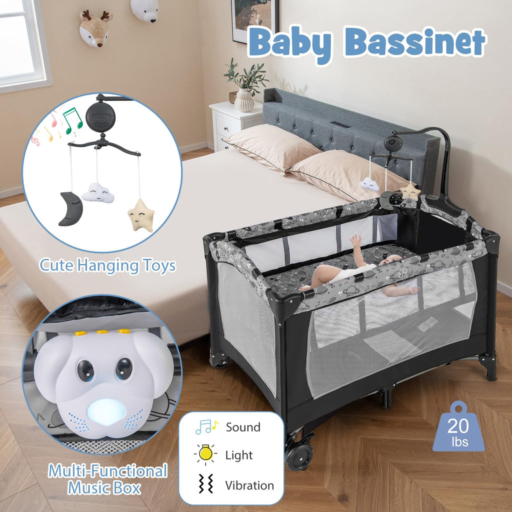 4 in 1 Portable Baby Playard with Bassinet and Changing Table J350
