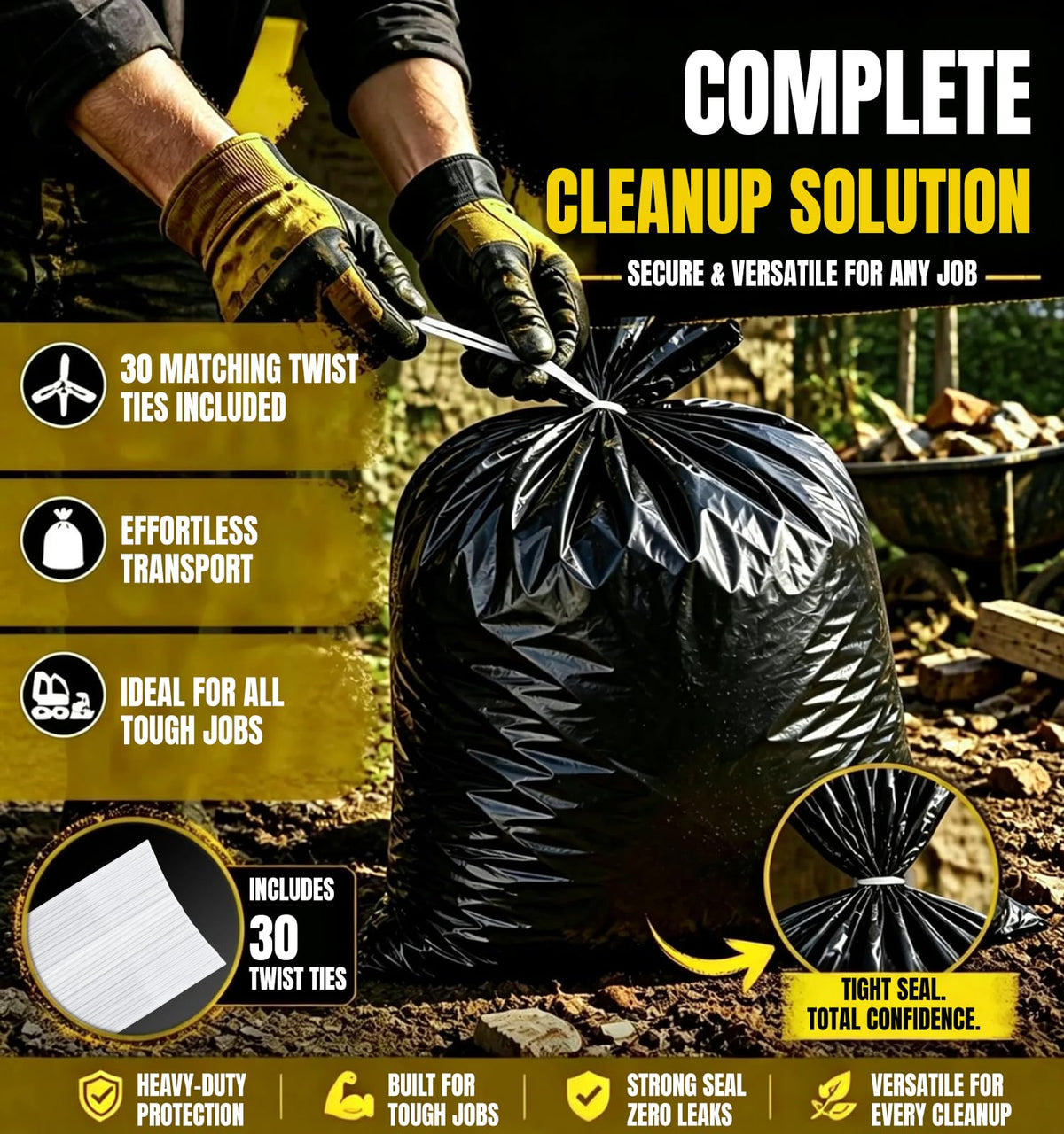 55 Gallon Heavy Duty 2 Mil Black Garbage Bags N17168