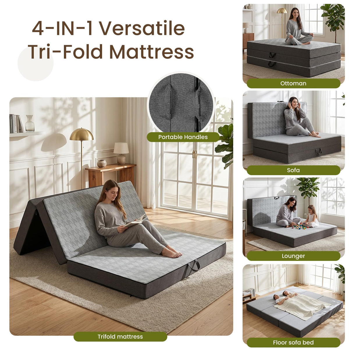6" Trifold Full Size Memory Foam Mattress K137