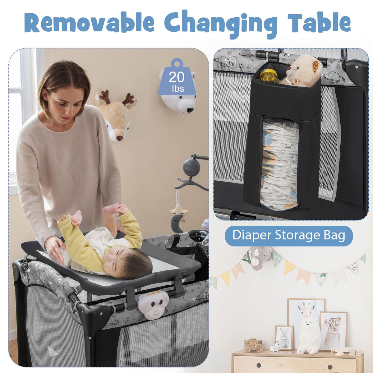 4 in 1 Portable Baby Playard with Bassinet and Changing Table J350
