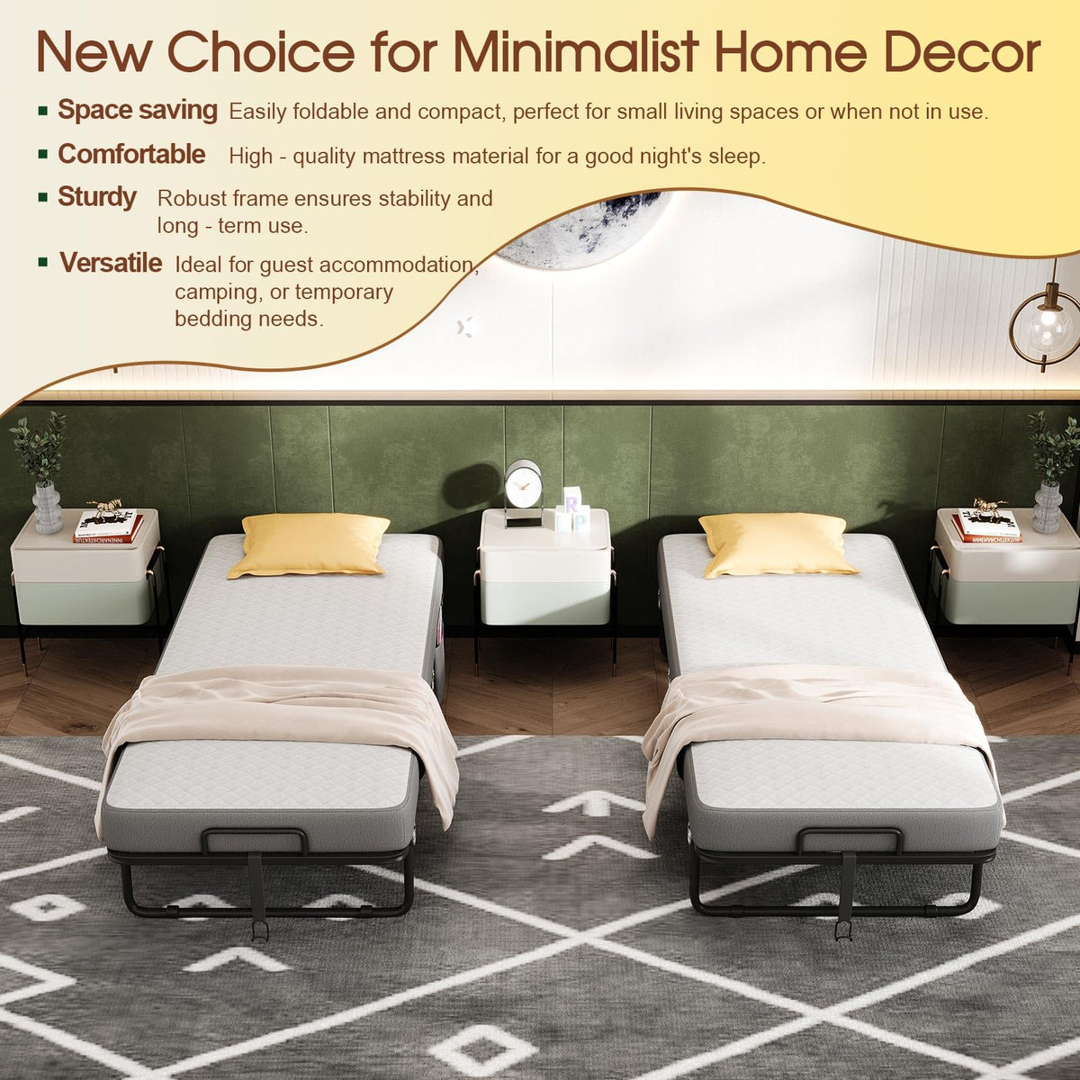 Folding Bed with Mattress, Memory Mattress Metal Frame Single Bed C9202