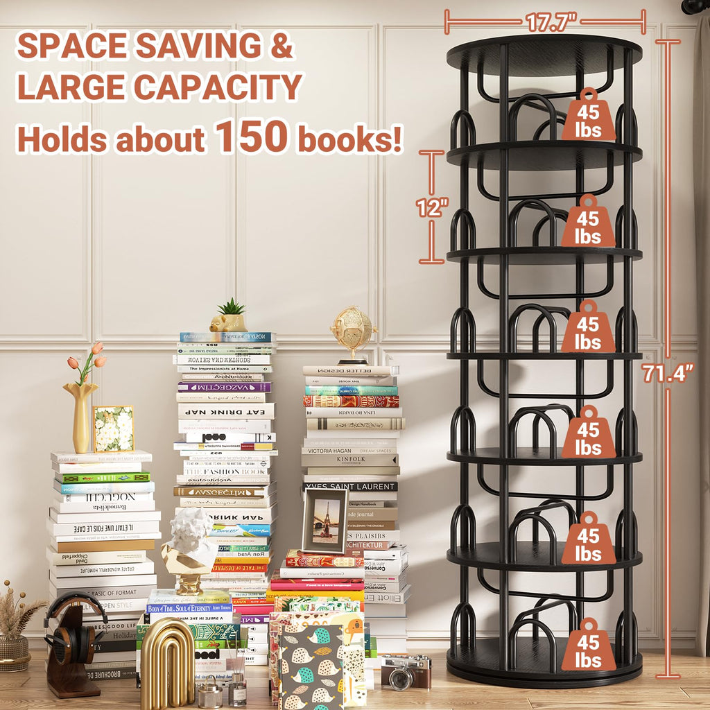 6 Tier Rotating Bookshelf Tower Black S651905