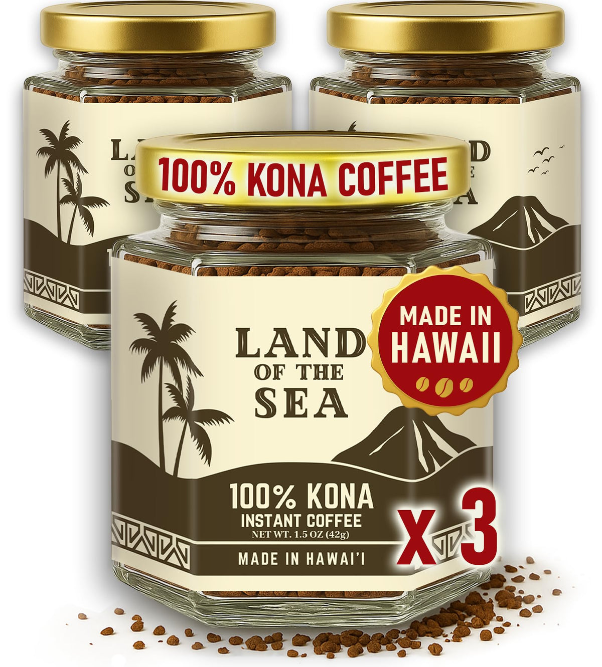 Hawaiian Instant Coffee 3 Packs Medium Roast Freeze Dried Arabica X100