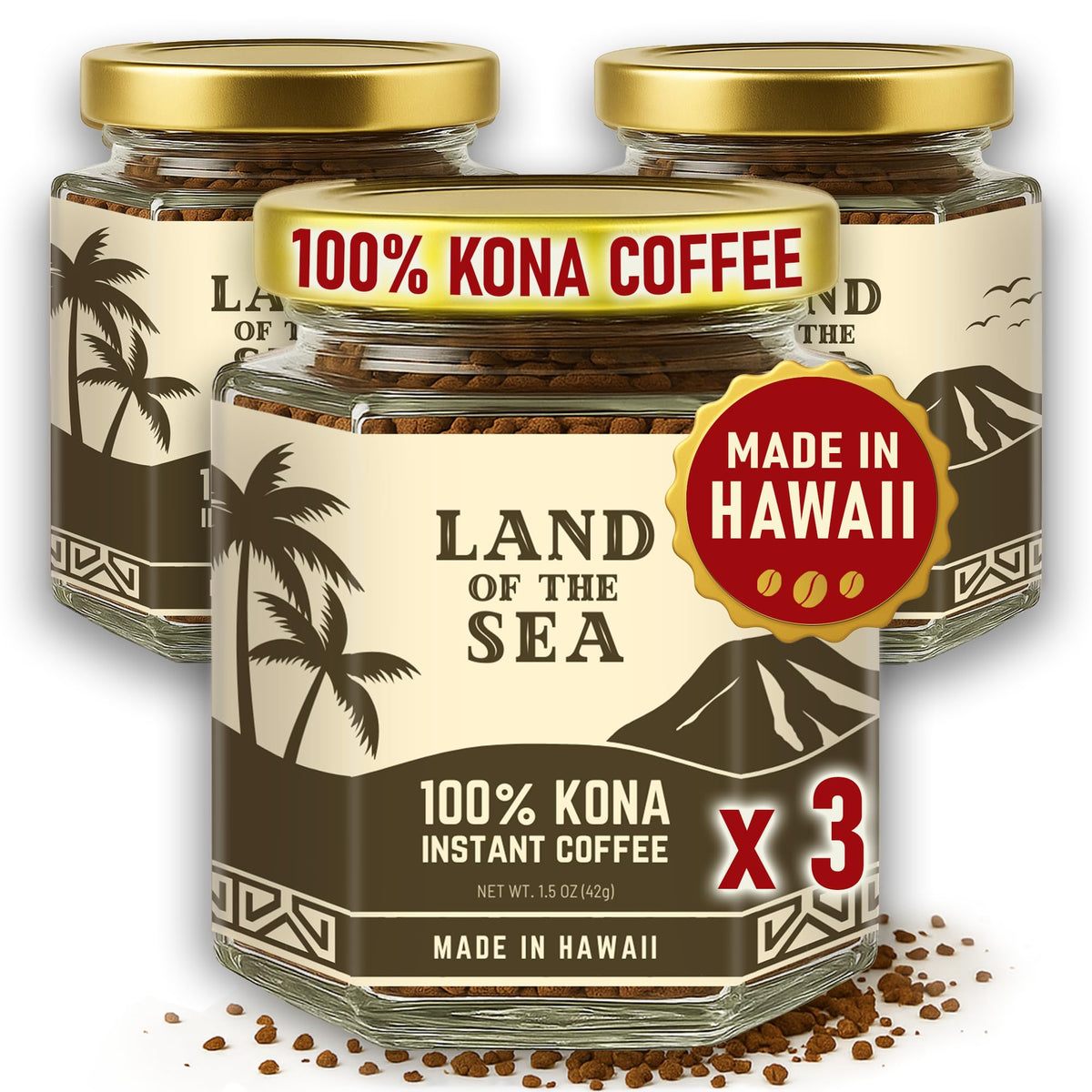 Hawaiian Instant Coffee 3 Packs Medium Roast Freeze Dried Arabica X100