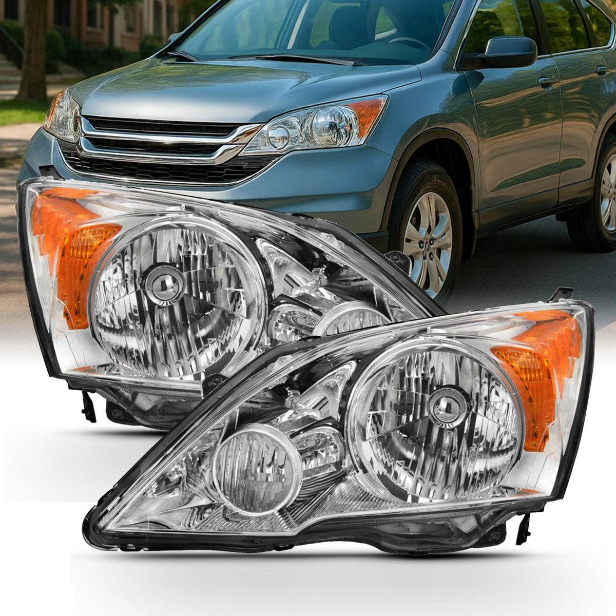 2007-11 Honda CR-V Headlight Assembly Chrome Housing Clear Lens Full Set C267