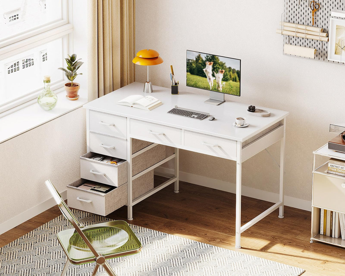 White Computer Desk with 6 Drawers I963394