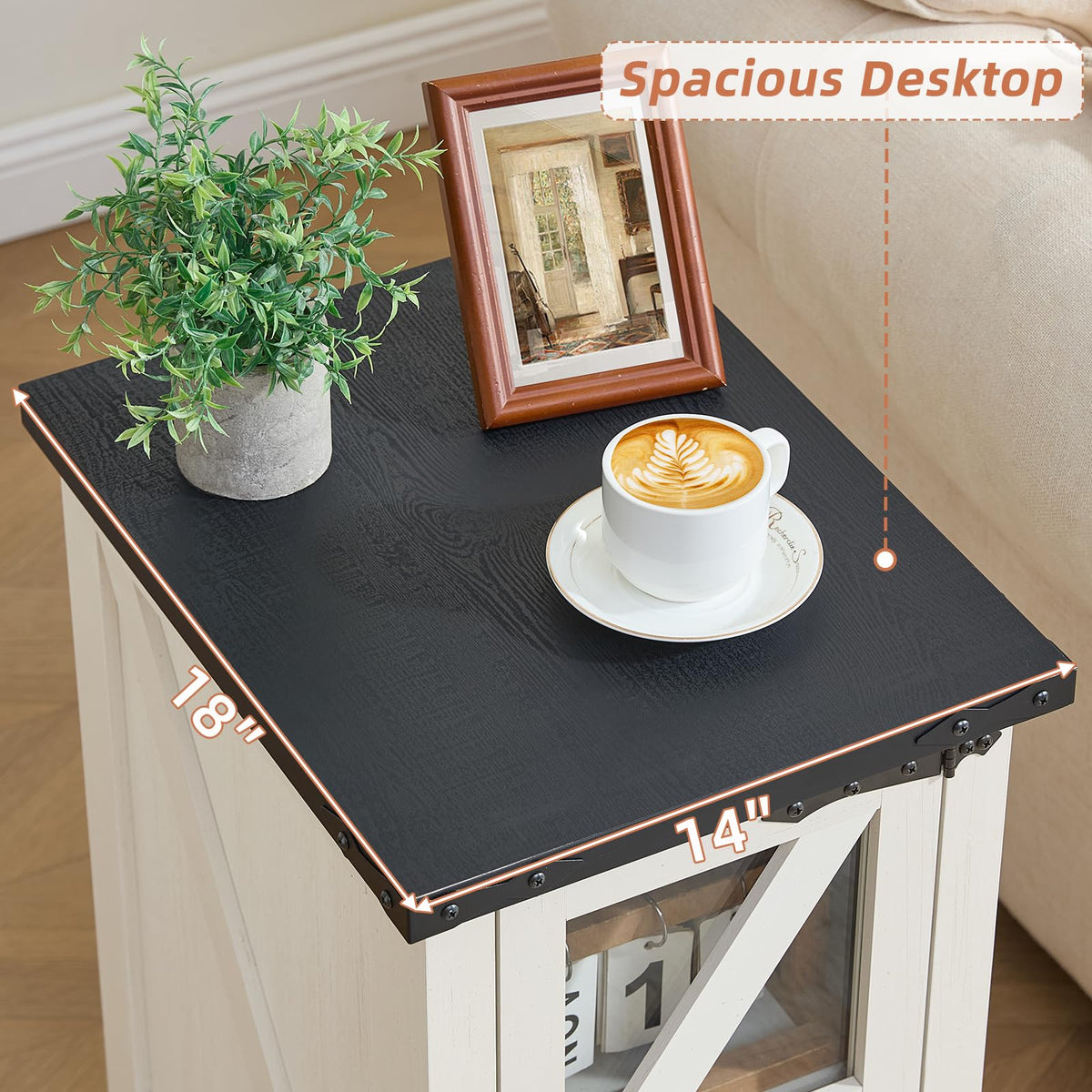 Narrow Night Stand with Glass Barn Door A99981