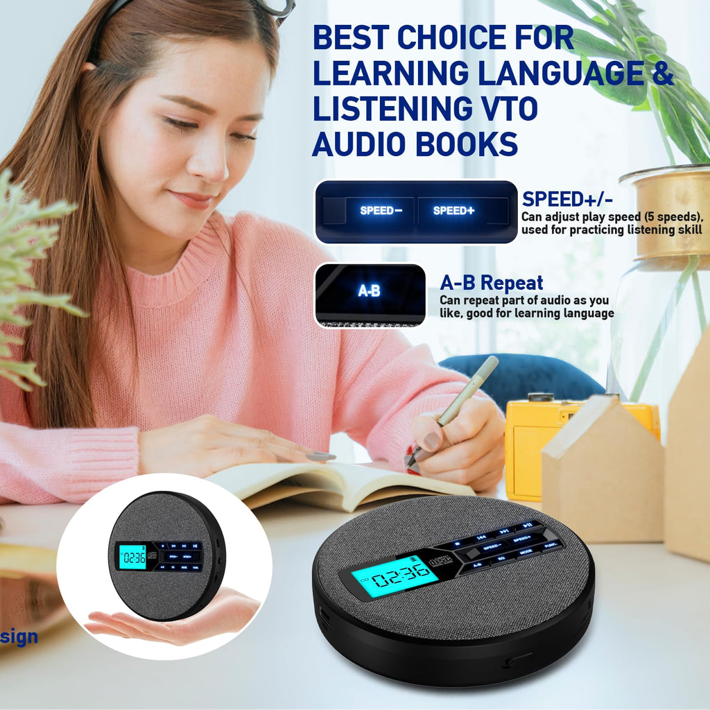 Portable Rechargeable CD Player with Dual Speakers, Black E9199