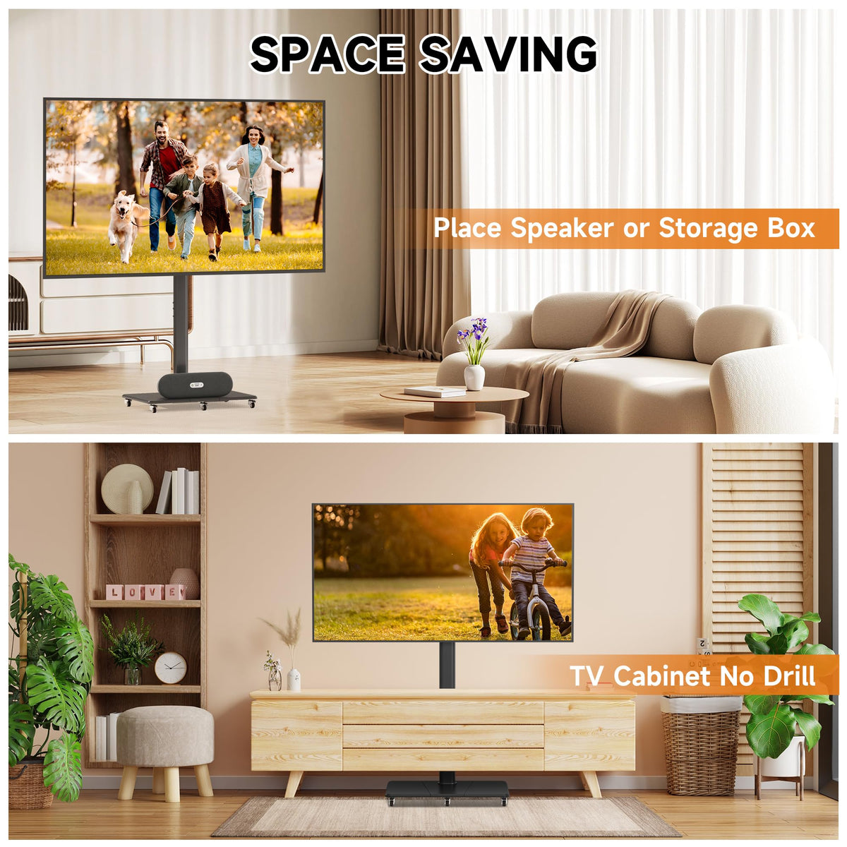 Tall Floor TV Stand for 32-75" TV with Wheels P734