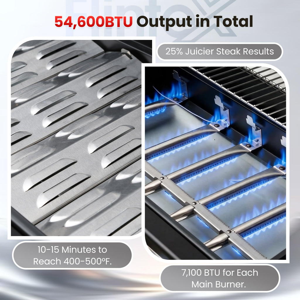 6-Burner Propane Gas Grill with Cast Iron Grates & Griddle, 54,600 BTU, Black O612