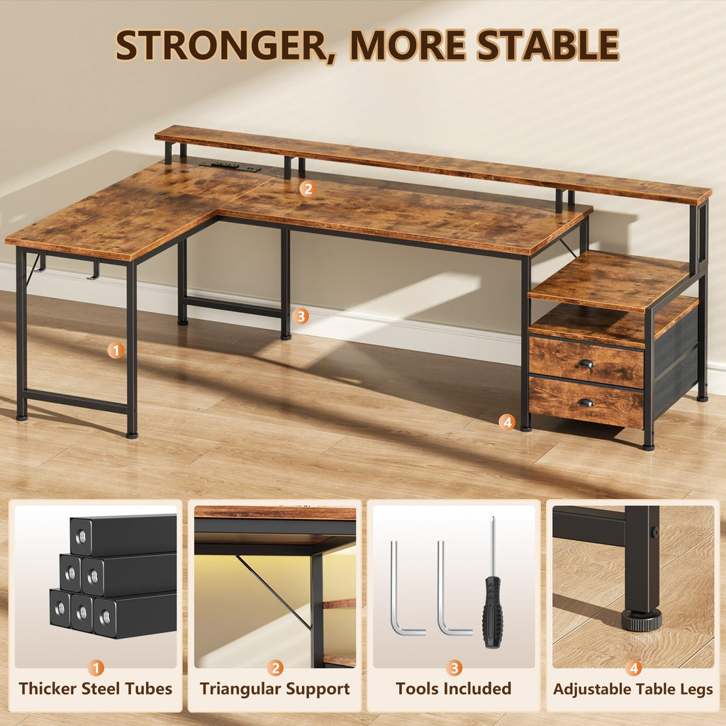 66'' L Shaped Computer Desk with Storage Drawers H1227