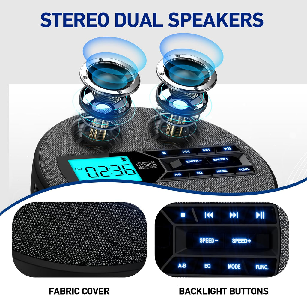 Portable Rechargeable CD Player with Dual Speakers, Black E9199
