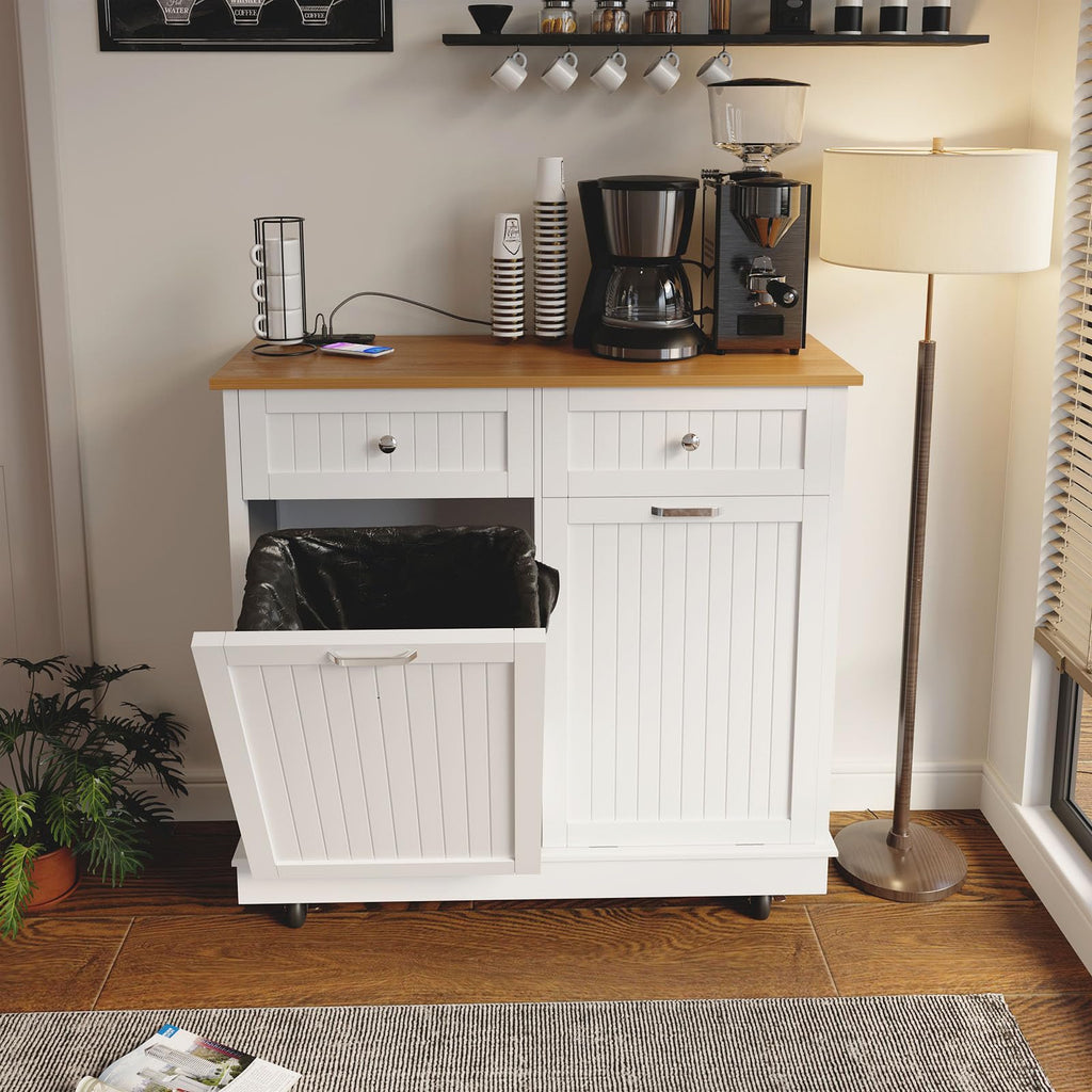 White 20 Gallon Tilt Out Trash Cabinet with Drawer C597