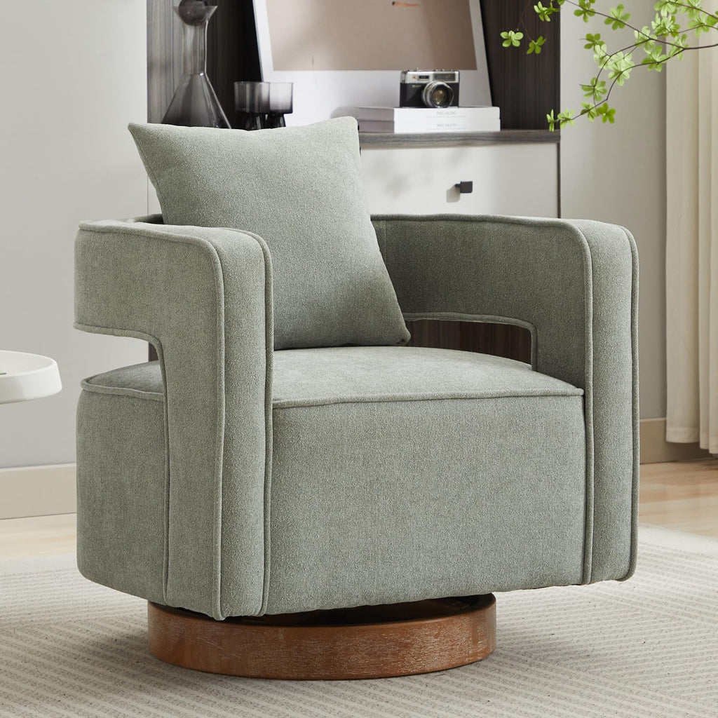Green Linen Swivel Accent Barrel Chair Set of 2 with Solid Wood Base Q7134
