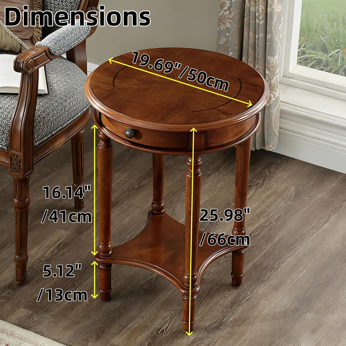 2-Tier Round Side Table with Drawer A279