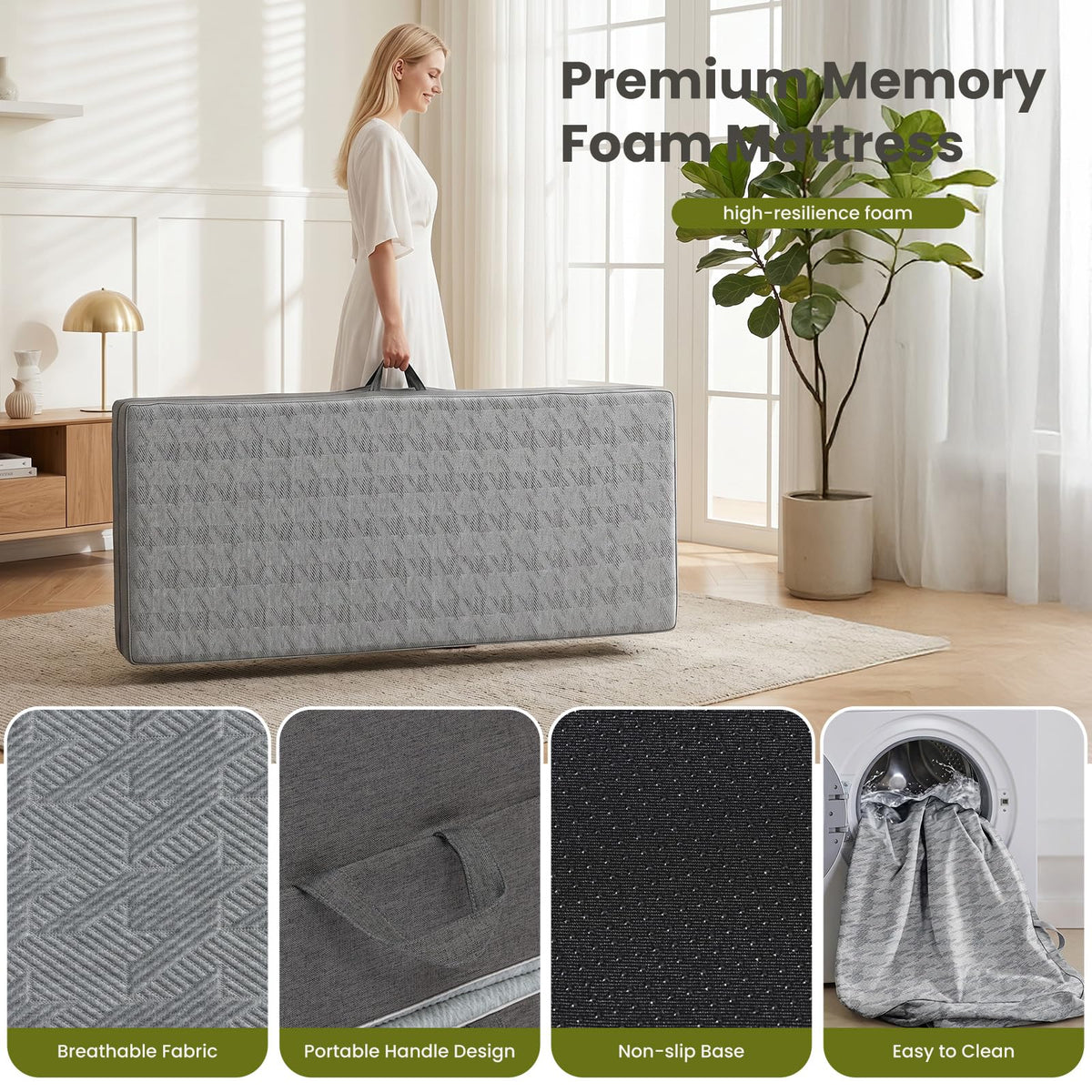 6" Trifold Full Size Memory Foam Mattress K137
