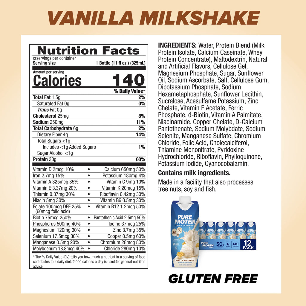 Vanilla Protein Shake, 30g Protein, Vitamins A, C, D, E, Zinc W776446