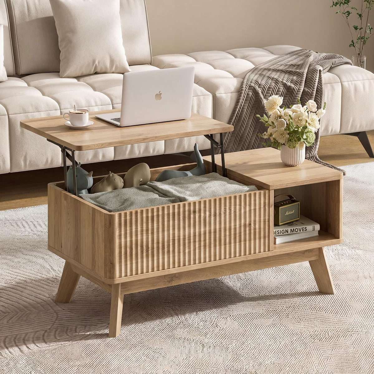 Lift Top Fluted Hidden Storage Coffee Table L9622